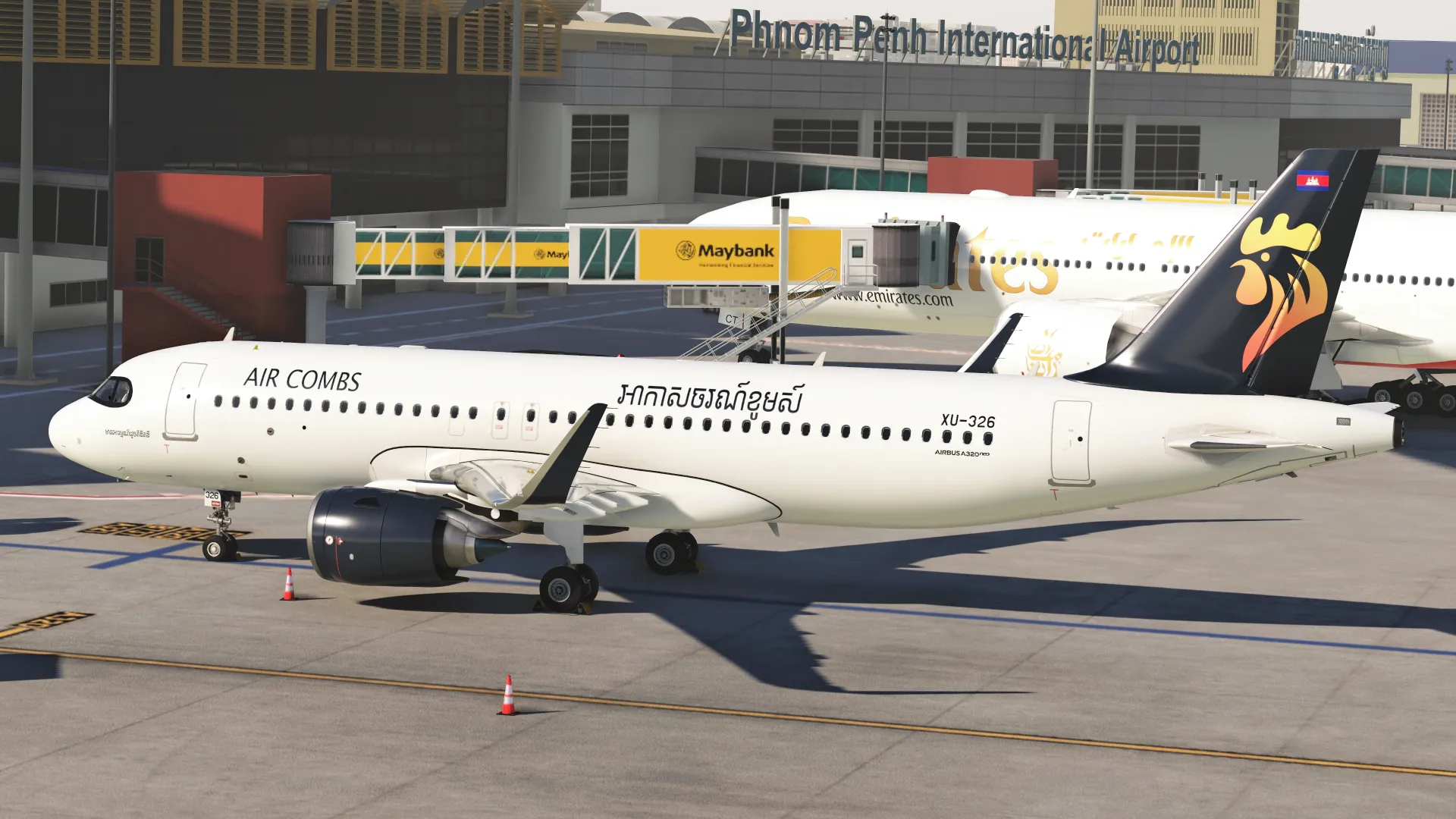 Air Combs A320neo parking at the gate in Phnom Penh